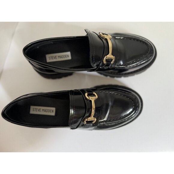 Steve Madden Women’s Black Lando Platform Loafers Size 8.5 Chunky Lug Preppy - Picture 4 of 16